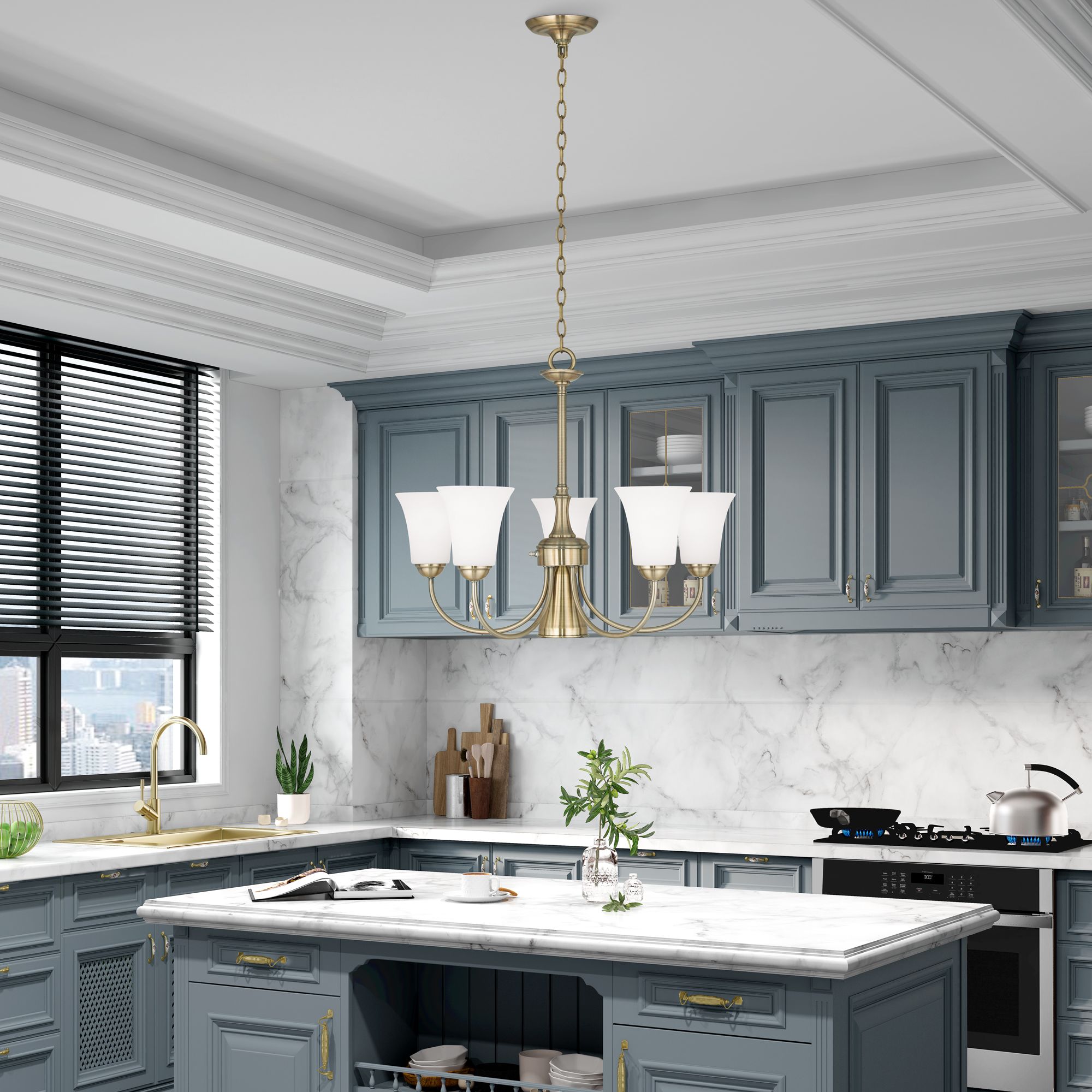 Ridgedale 25 1/2" Wide Antique Brass 6-Light Chandelier in scene