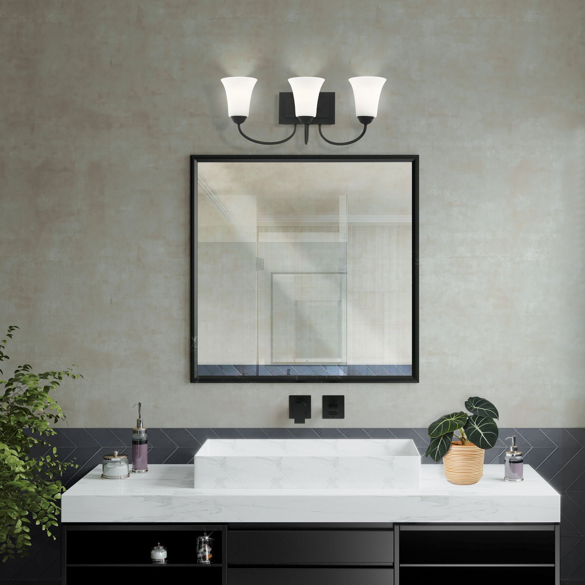 Ridgedale 3-Light 9-in Black Bell Vanity Light