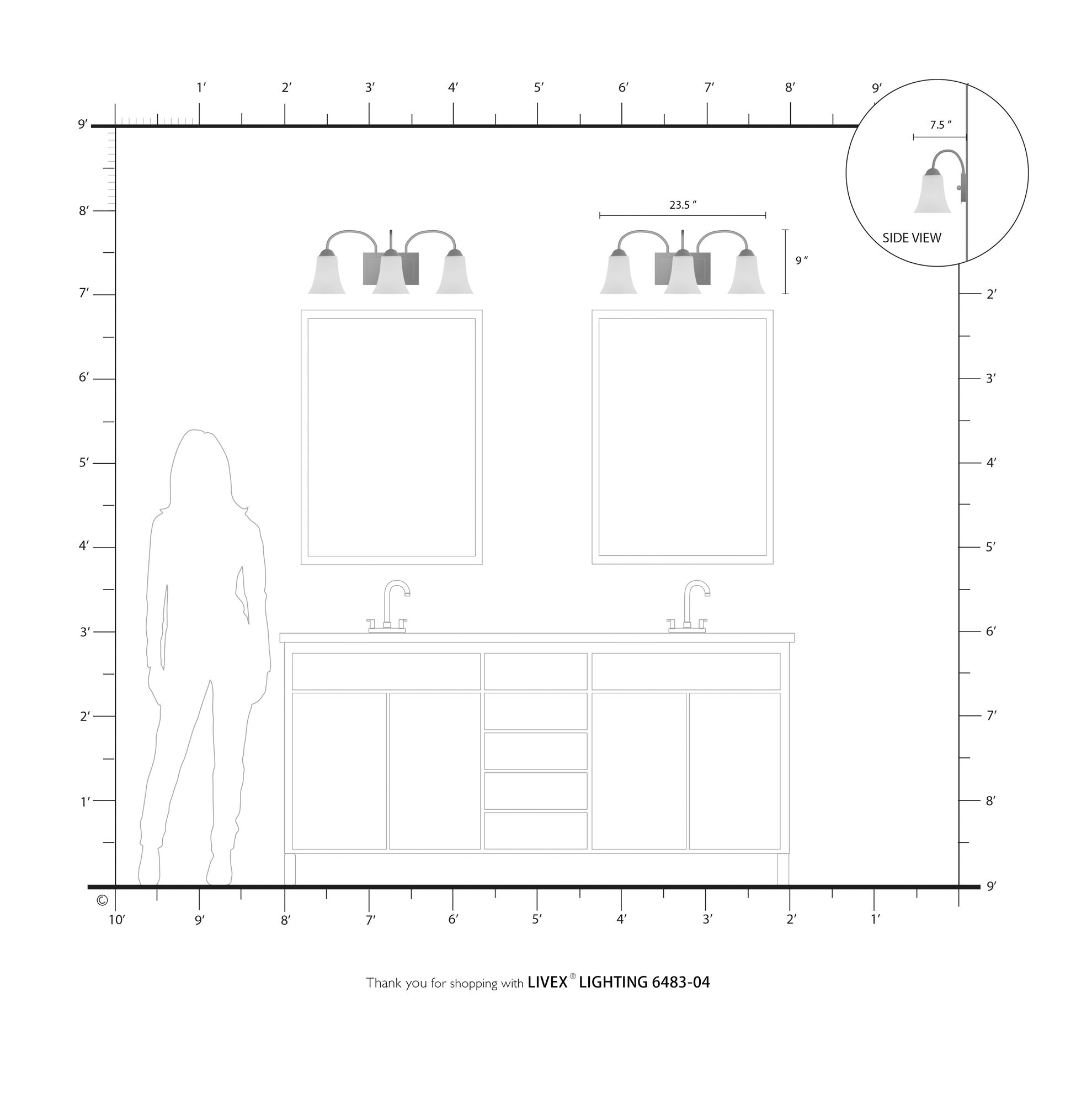 Ridgedale 3-Light 9-in Black Bell Vanity Light