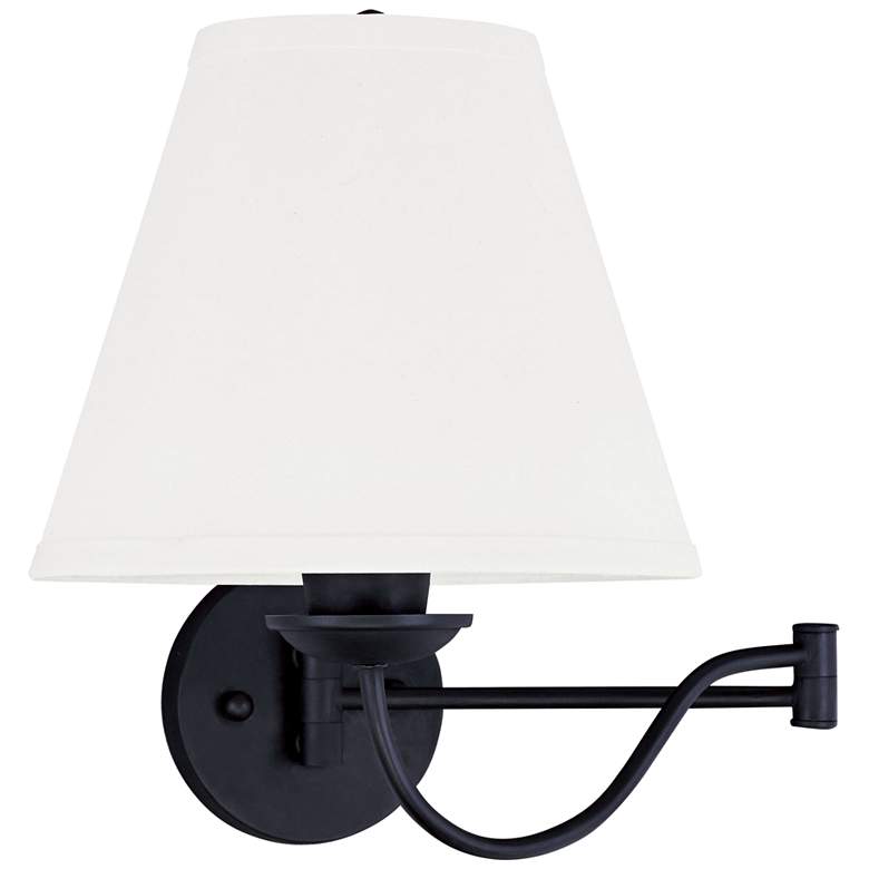 Image 1 Ridgedale Black Swing Arm Wall Lamp with Off-White Shade