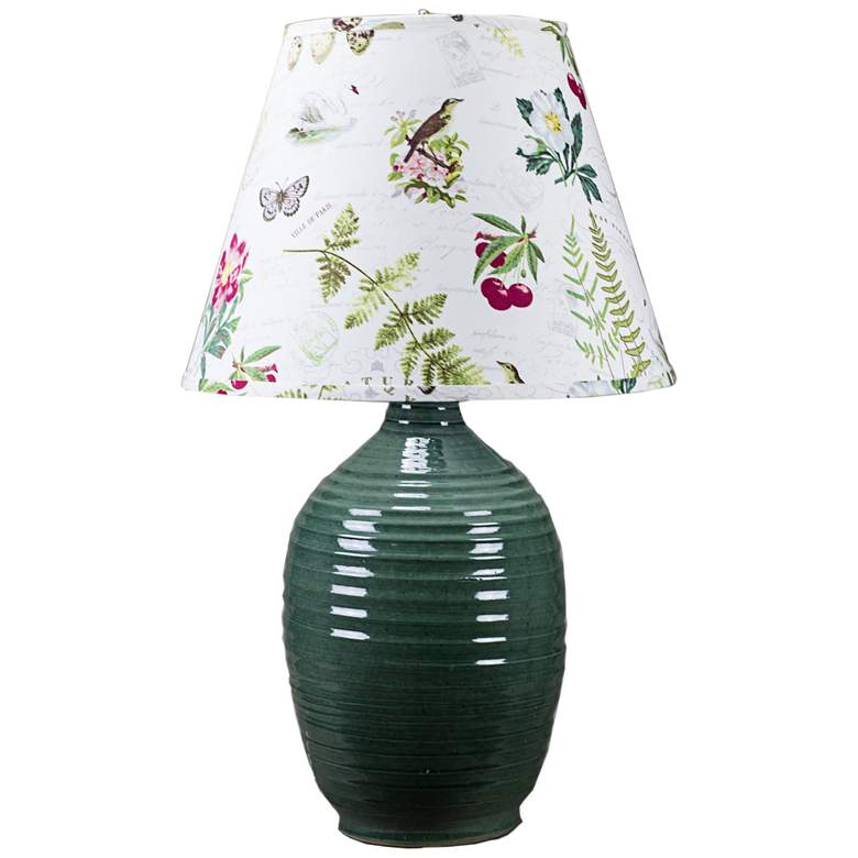 Image 1 Ridges Green Ceramic Table Lamp with Ivory Glaze