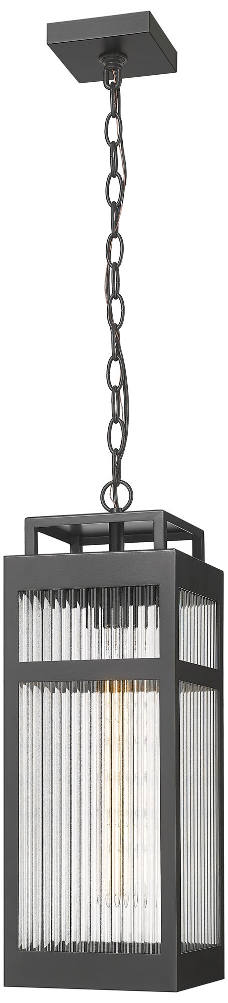 Ridgeway 20" Matte Black Coastal Outdoor Pendant With Striped Clear Glass