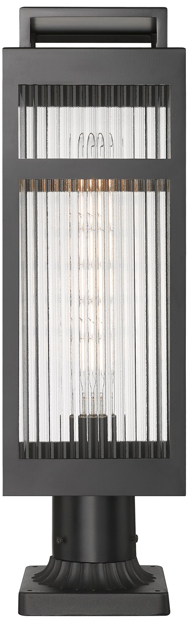 Image 2 Ridgeway 7" Matte Black Outdoor Lantern Post Light With Striped Clear Glass more views