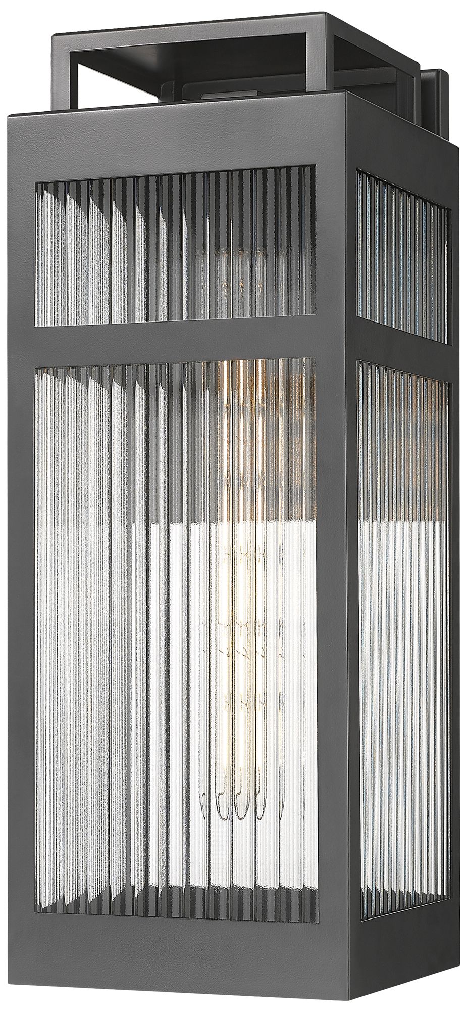 Ridgeway 8" Matte Black Coastal Outdoor Sconce With Striped Clear Glass