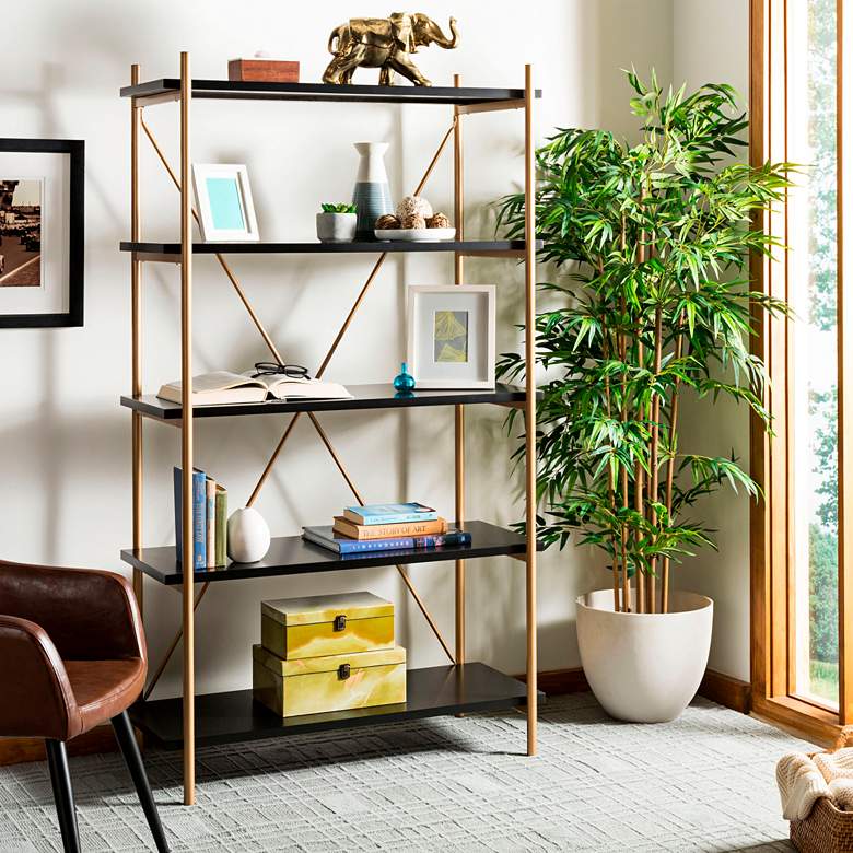 Image 1 Rigby 72" High Black and Gold Modern Etagere Shelf