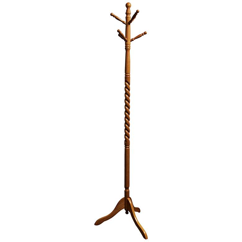 Image 1 Riggio Twist 71 1/2 inch High Natural Oak Wood Coat Rack