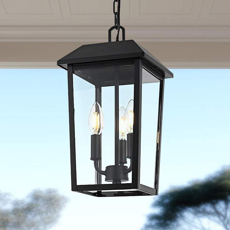 Image 1 Riggs 15" High Black 3-Light Outdoor Hanging Light