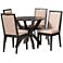 Rika Sand Fabric Dark Brown Wood 5-Piece Dining Set