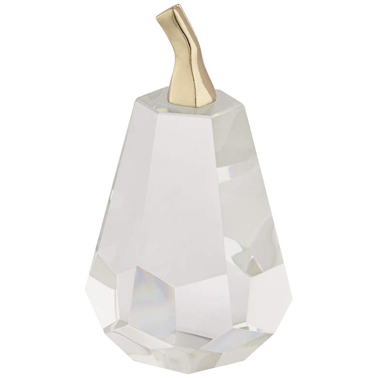Image 1 Rikker 6 3/4" High Transparent Glass Pear Figurine with Gold Top