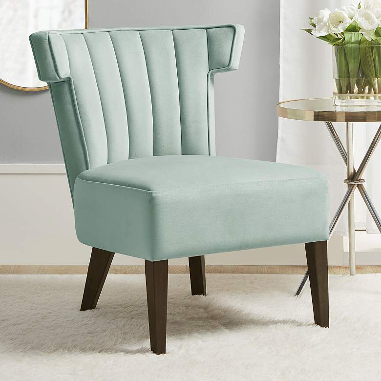Image 1 Rile Light Blue Velvet Fabric Tufted Accent Lounge Chair