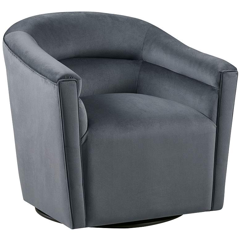 Image 2 Rileigh Gray Velvet Fabric Barrel Swivel Accent Chair