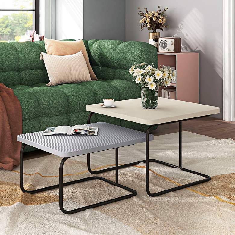 Image 1 Riley 23 1/4" Wide Cream and Gray Nesting Tables Set of 2