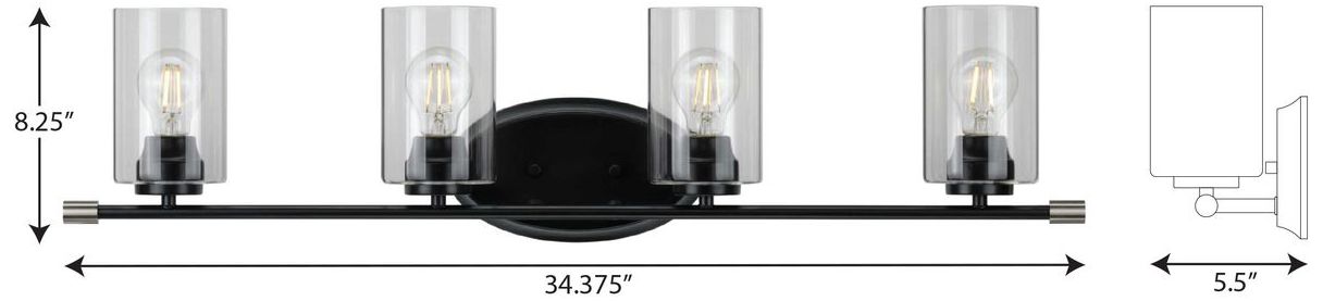 Image 4 Riley Collection Four-Light Clear Glass Modern Bath Vanity Light more views