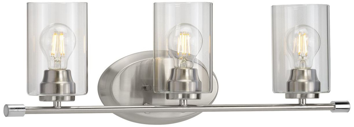Riley Collection Three-Light Clear Glass Modern Bath Vanity Light