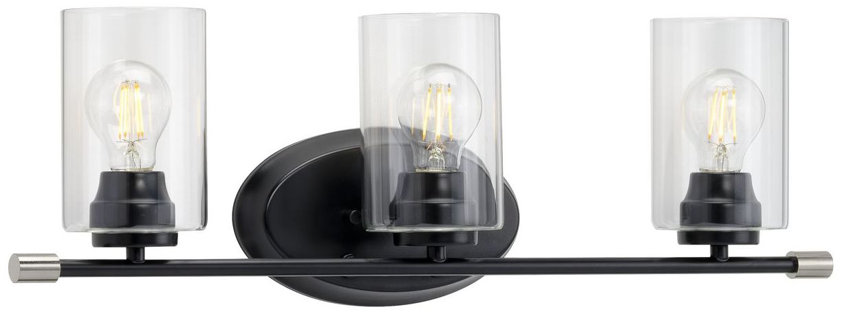 Riley Collection Three-Light Clear Glass Modern Bath Vanity Light