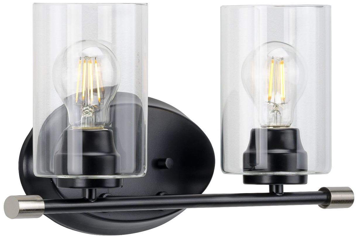 Riley Collection Two-Light Clear Glass Modern Bath Vanity Light