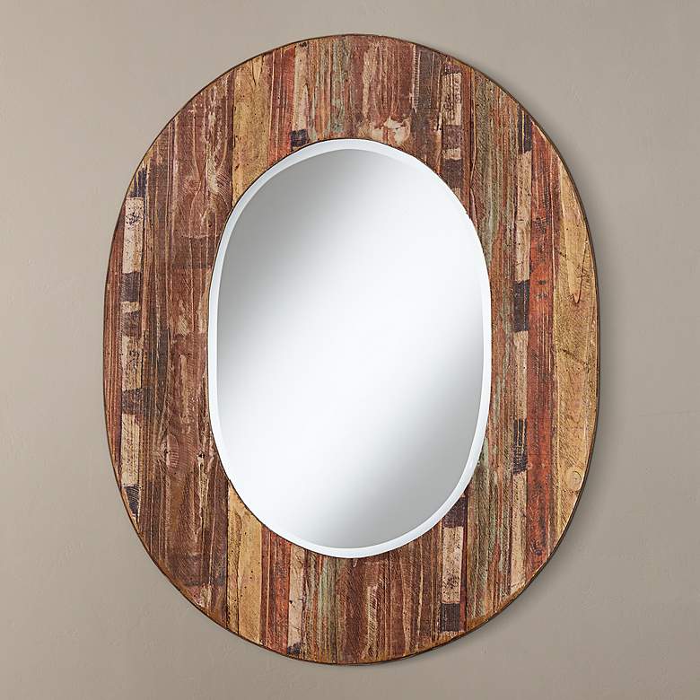 Image 1 Riley Multicolor Stained 28 inch x 35 1/2 inch Oval Wall Mirror