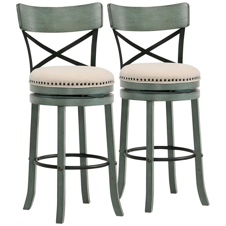 Image 1 Rilly 26 1/2 inch Cream and Green Swivel Counter Stools Set of 2