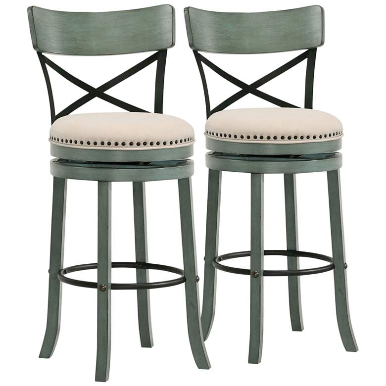 Image 1 Rilly 30 1/2 inch Cream and Green Swivel Bar Stools Set of 2