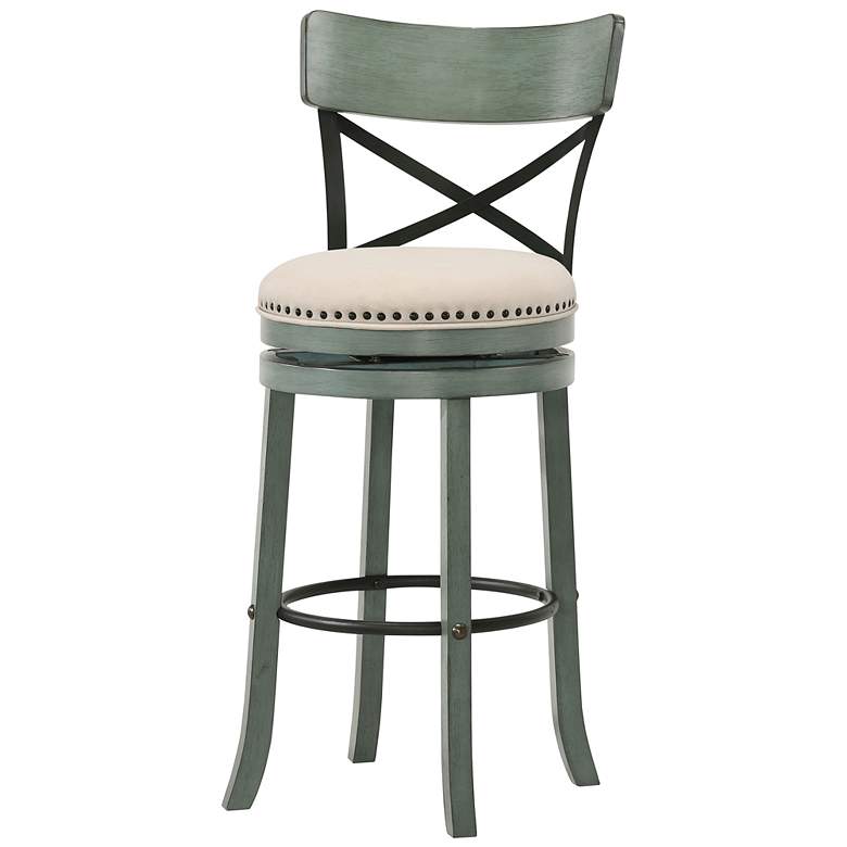 Image 4 Rilly 30 1/2 inch Cream and Green Swivel Bar Stools Set of 2 more views