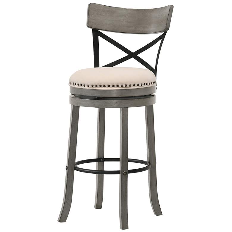 Image 3 Rilly 30 1/2 inch Cream Light Gray Swivel Bar Stools Set of 2 more views