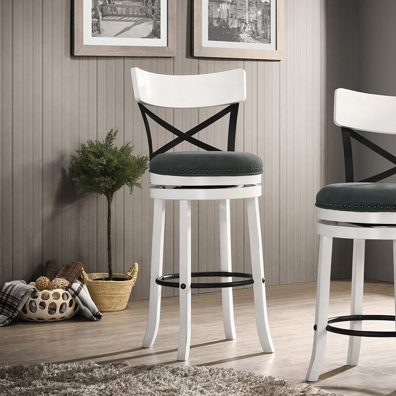 Image 4 Rilly 30 1/2 inch Sea White and Black Swivel Bar Stools Set of 2 more views