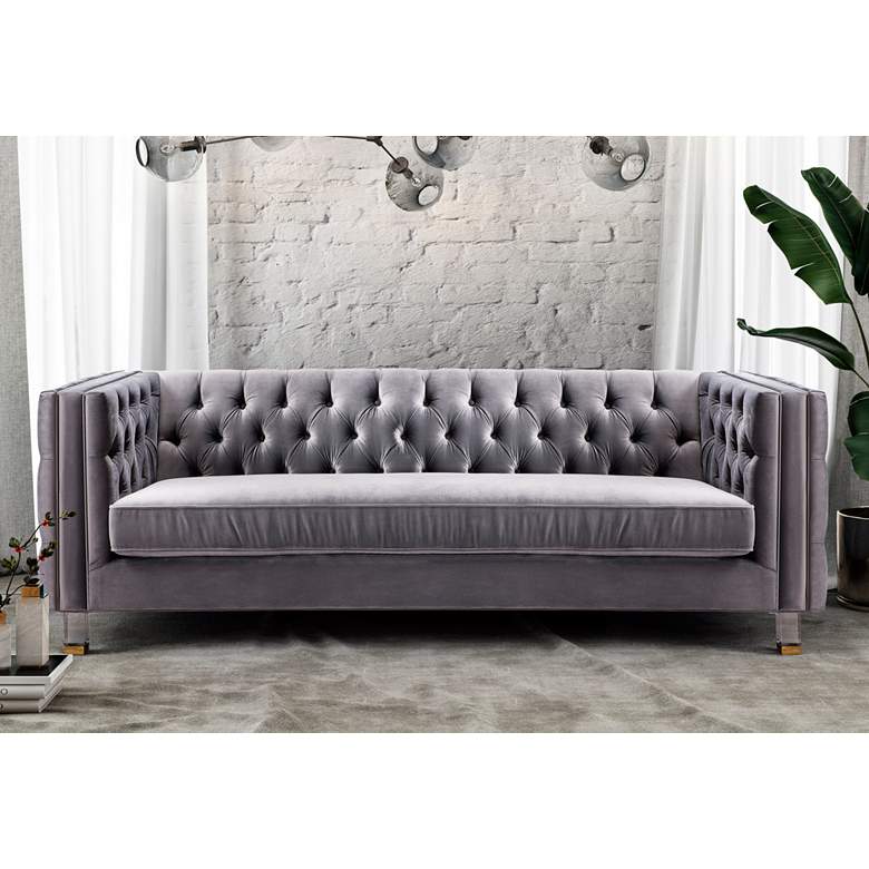 Image 1 Rimini 90 inch Wide Gray Velvet Button Tufted Sofa