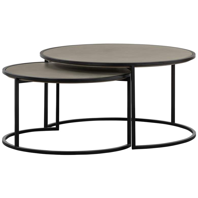 Image 1 Rina 2 Piece Nesting Coffee Table Set in Concrete and Black Metal
