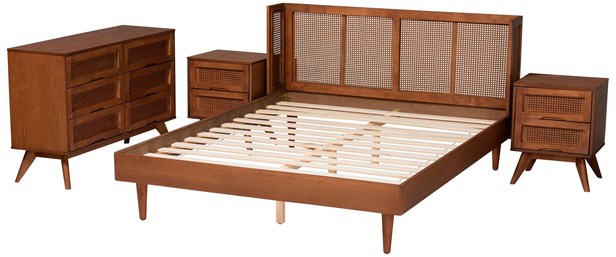 Rina Ash Walnut Wood 4-Piece Queen Size Bedroom Set