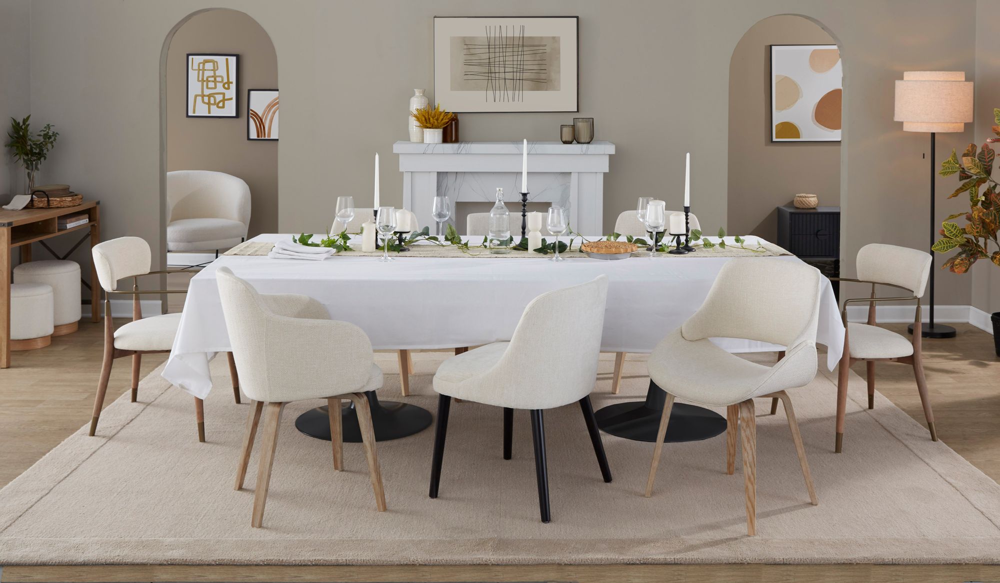 Rina Dining Chair in Black Wood and Cream Fabric by LumiSource Pair