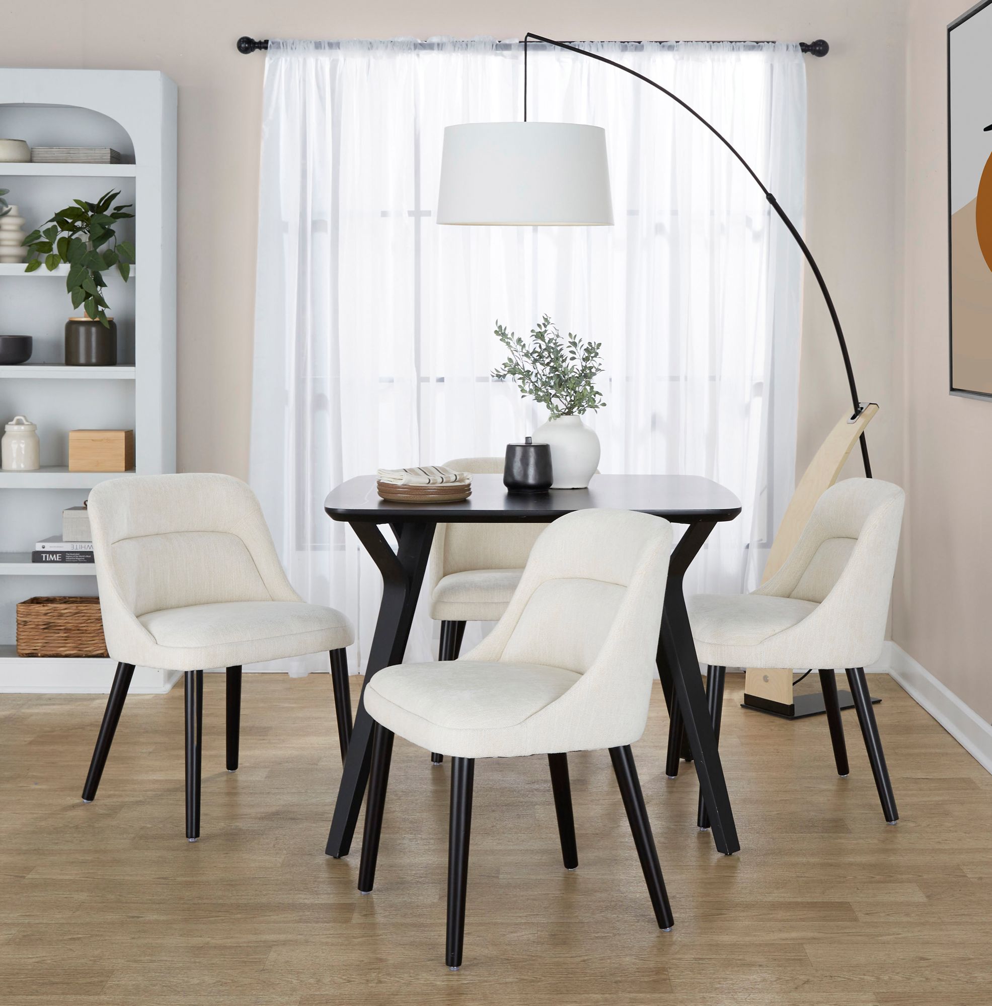 Rina Dining Chair in Black Wood and Cream Fabric by LumiSource Pair