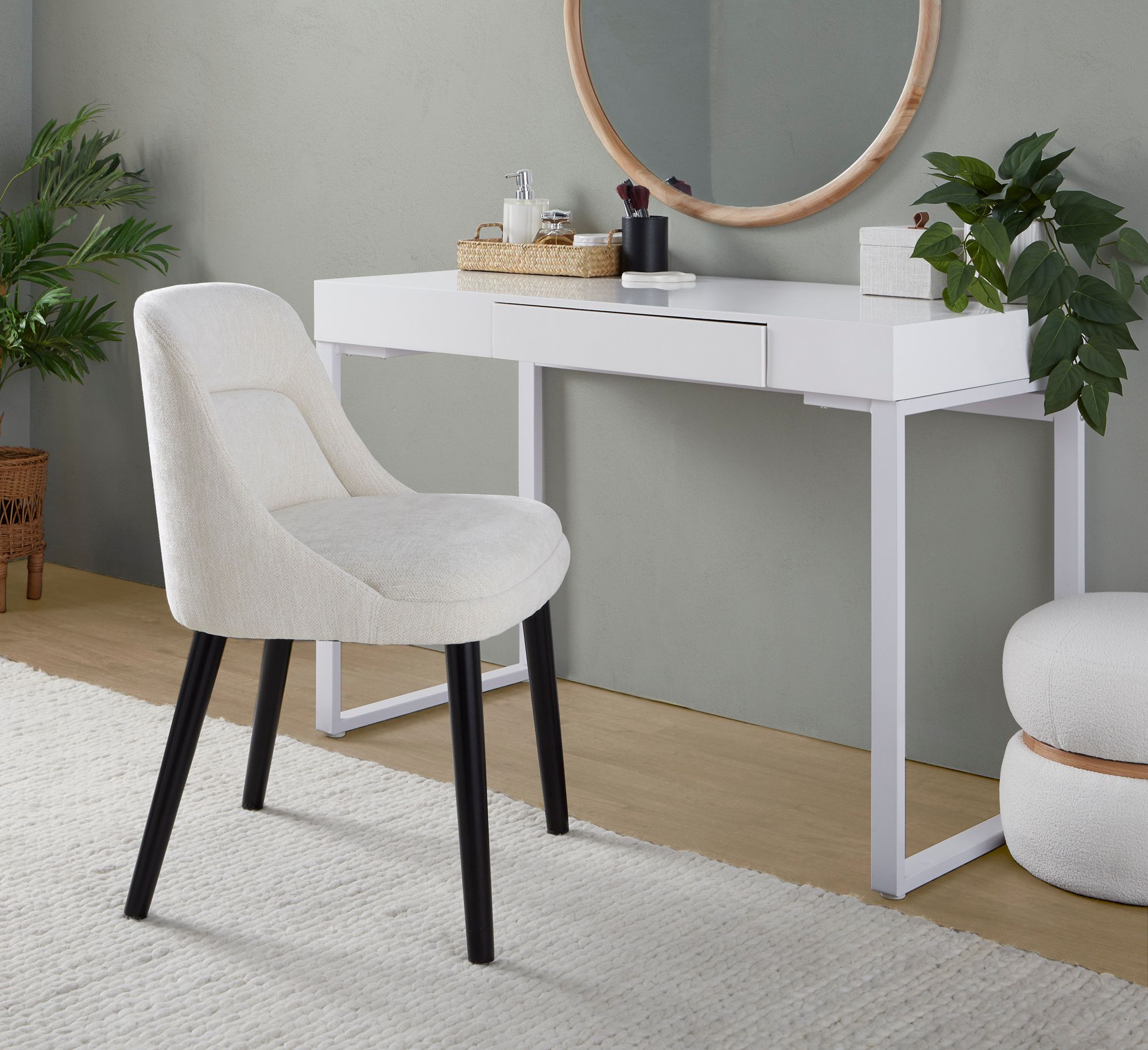 Rina Dining Chair in Black Wood and Cream Fabric by LumiSource Pair