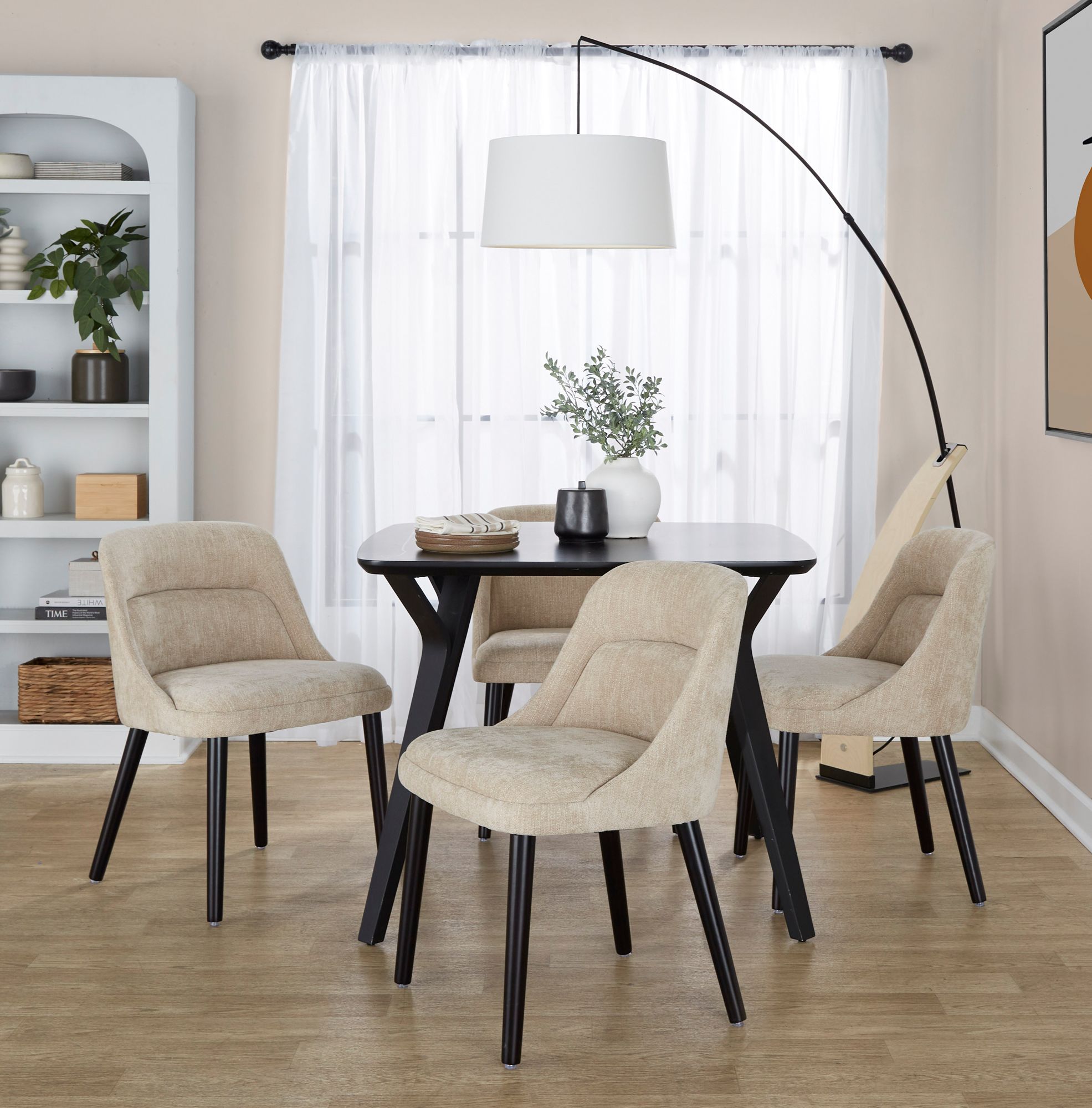 Rina Dining Chair in Black Wood and Light Brown Fabric by LumiSource Pair