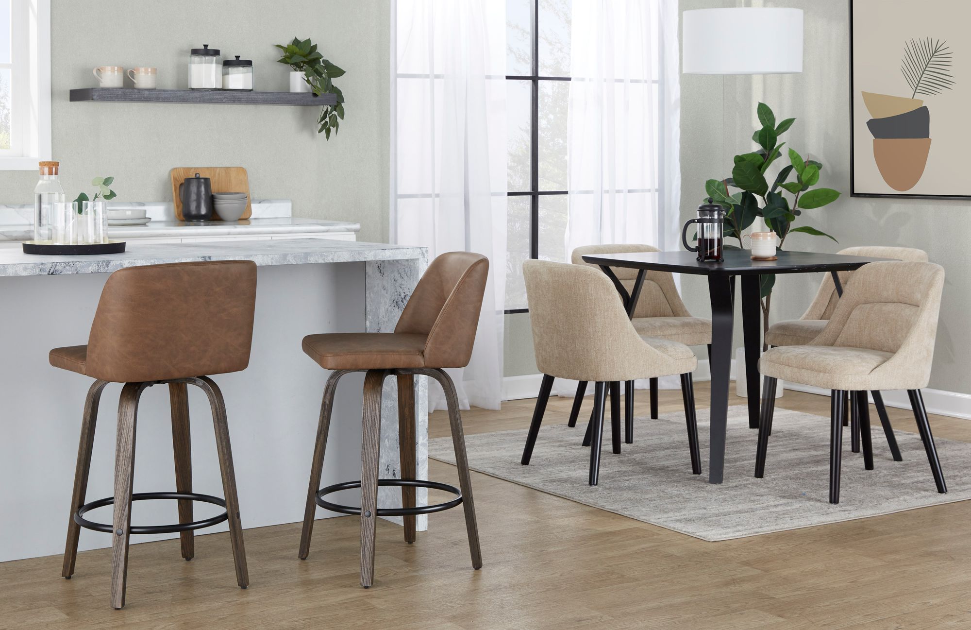 Rina Dining Chair in Black Wood and Light Brown Fabric by LumiSource Pair