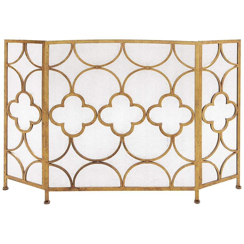 Image 2 Rinaldi Matte Gold 35 inchH 3-Panel Geometric Fireplace Screen