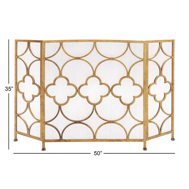 Image 4 Rinaldi Matte Gold 35"H 3-Panel Geometric Fireplace Screen more views