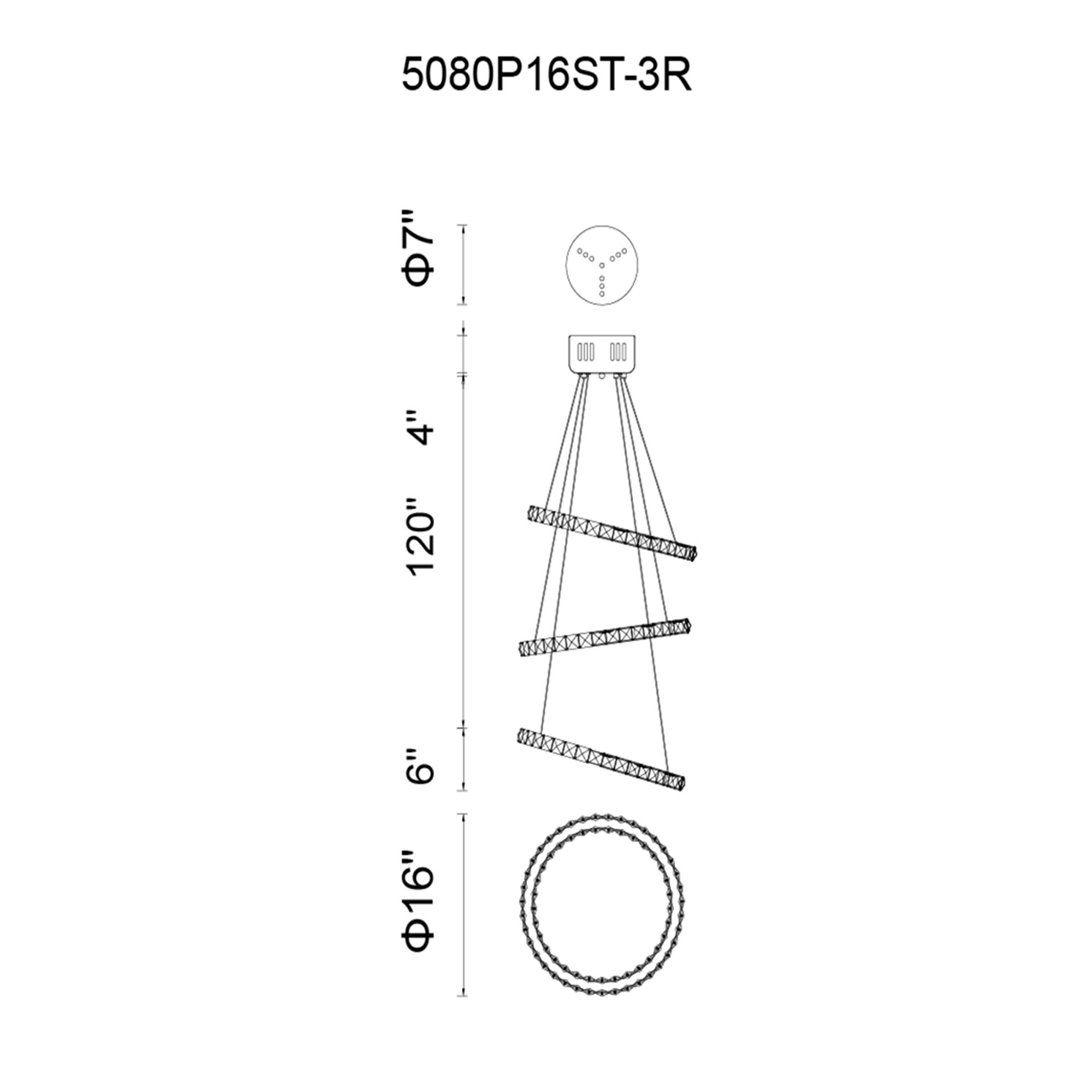 Image 6 Ring Integrated LED 3-Ring 16in Chrome Chandelier more views