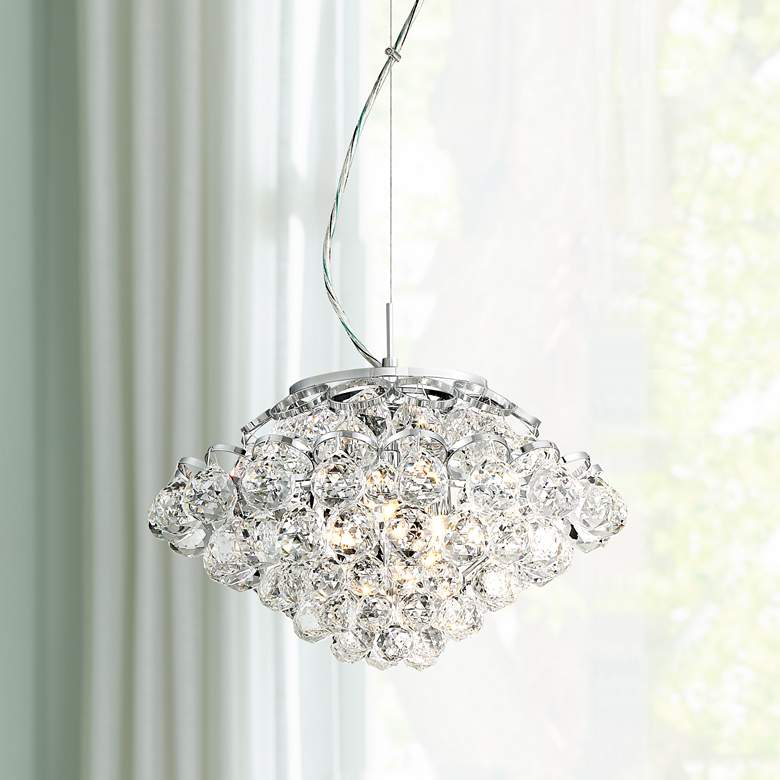 Image 1 Ringed 13 inch Wide Crystal and Chrome Pendant Light