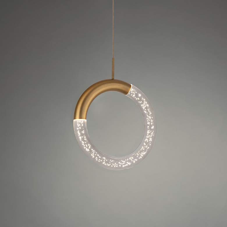 Image 1 Ringlet 10"H x 8"W 1-Light Pendant in Aged Brass