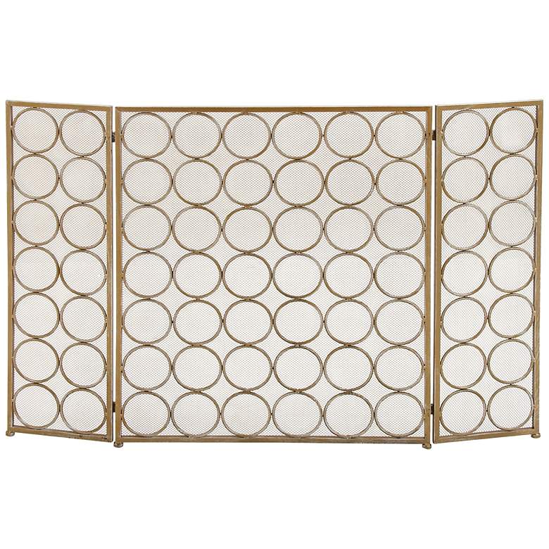 Image 1 Rings 32 inch High Brass Gold Metal 3-Panel Fire Screen