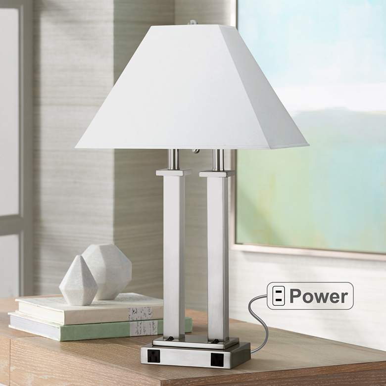 Image 1 Rio Brushed Steel Desk Lamp with Power Outlets