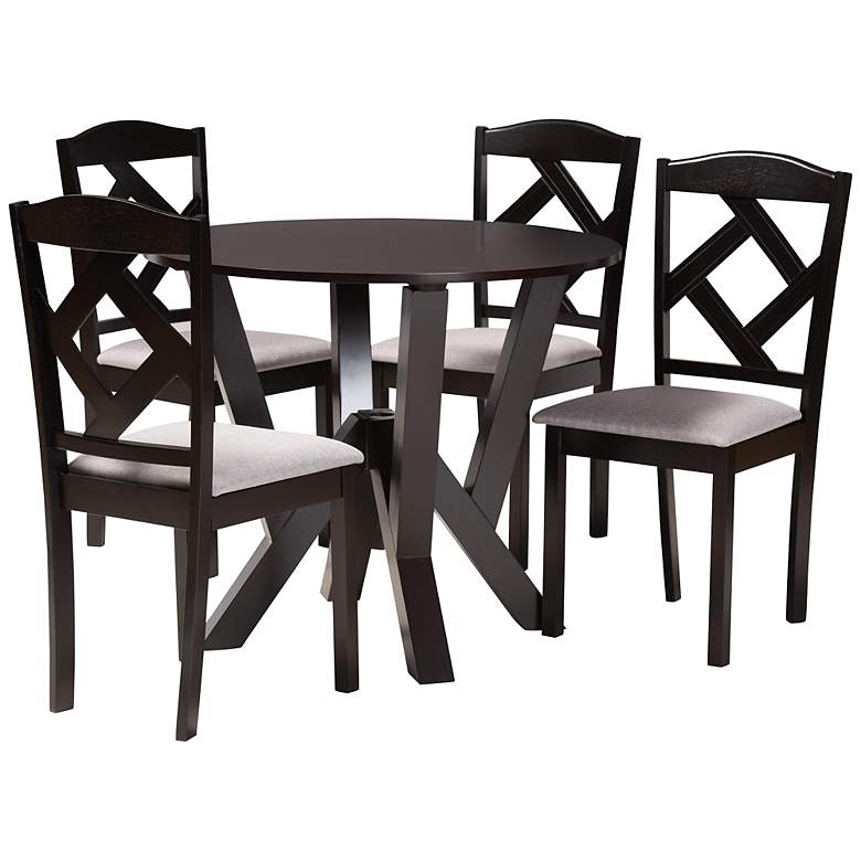 Image 2 Riona Gray Fabric and Dark Brown Wood 5-Piece Dining Set