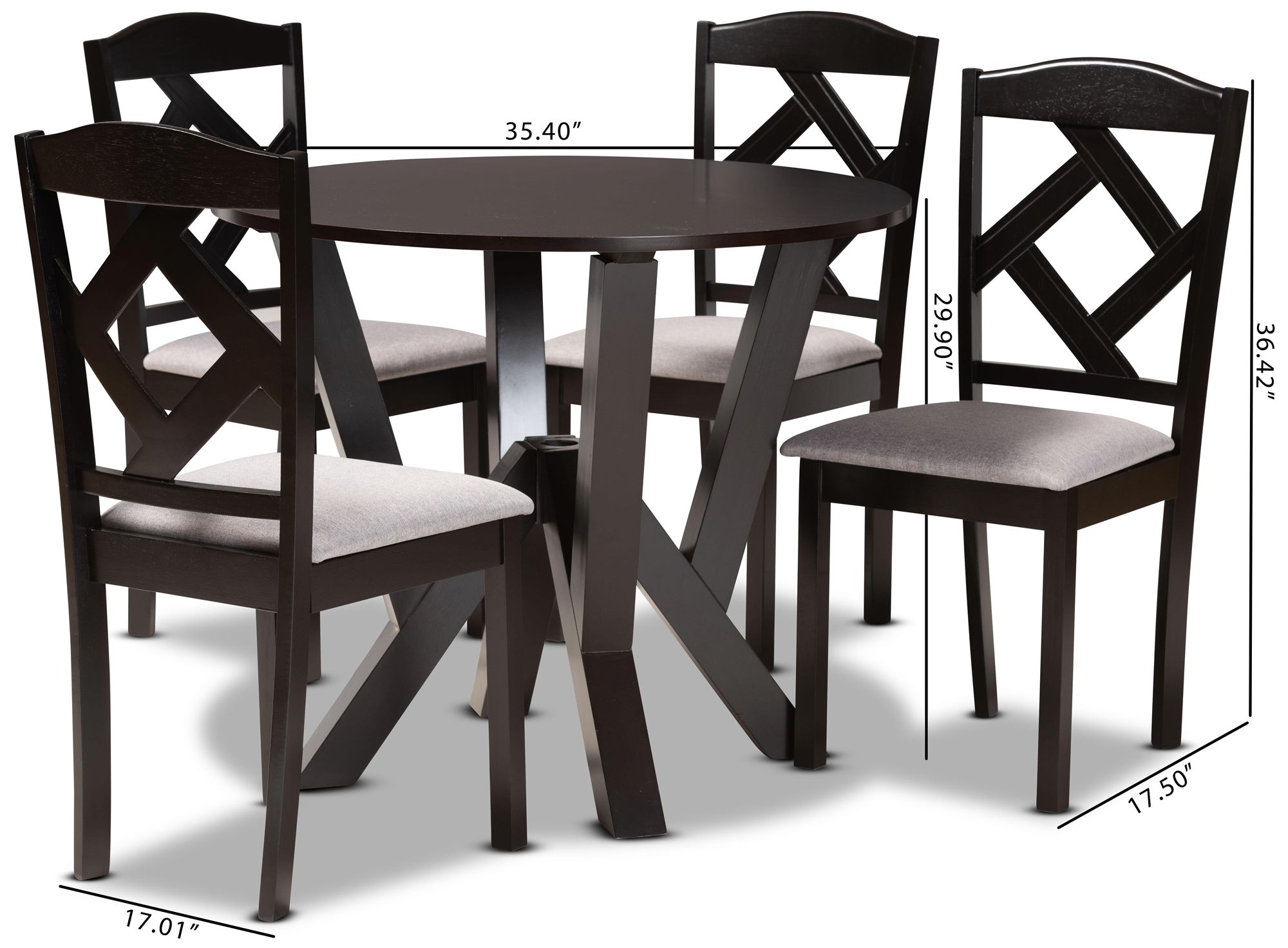 Riona Gray Fabric and Dark Brown Wood 5-Piece Dining Set in scene