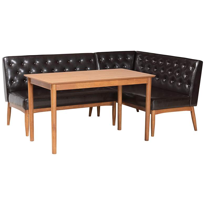 Image 1 Riordan Dark Brown Faux Leather 3-Piece Dining Nook Set