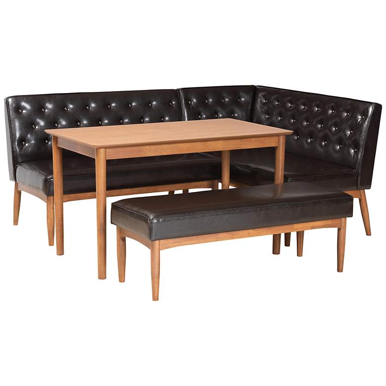 Image 2 Riordan Dark Brown Faux Leather 4-Piece Dining Nook Set