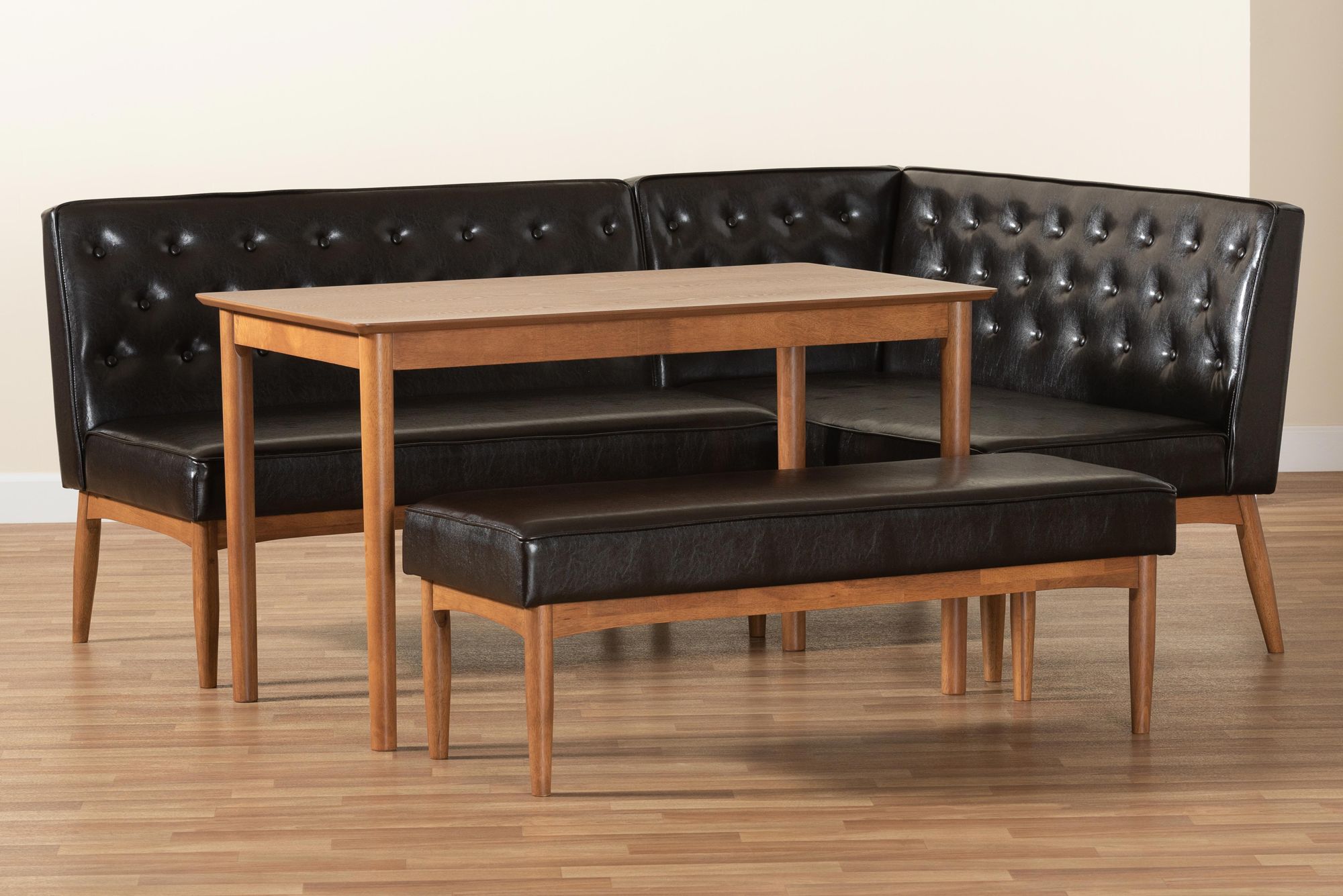 Riordan Dark Brown Faux Leather 4-Piece Dining Nook Set in scene