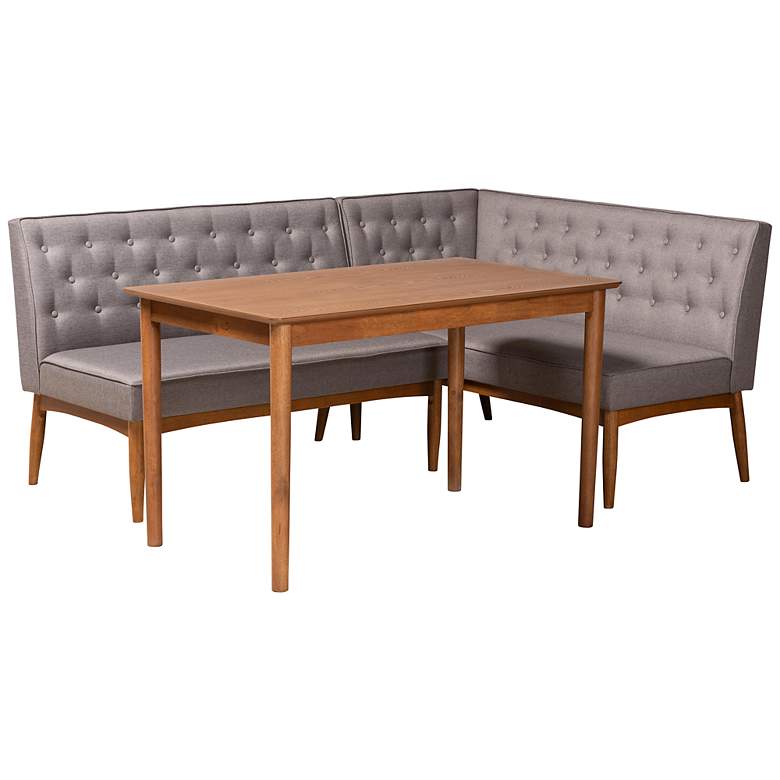 Image 2 Riordan Gray Fabric Tufted 3-Piece Dining Nook Set