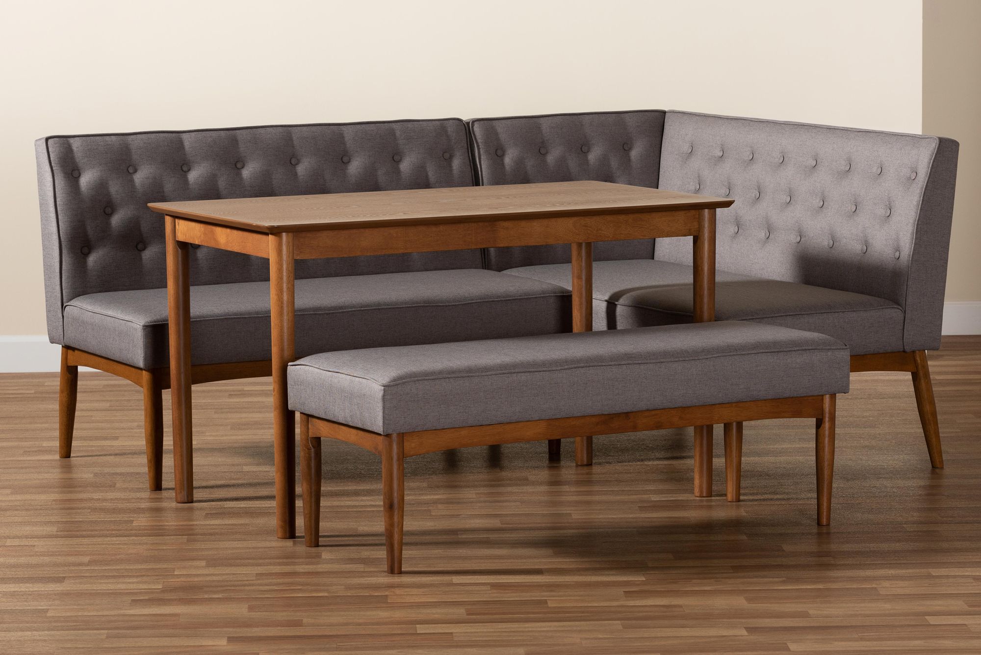 Riordan Gray Fabric Tufted 4-Piece Dining Nook Set in scene