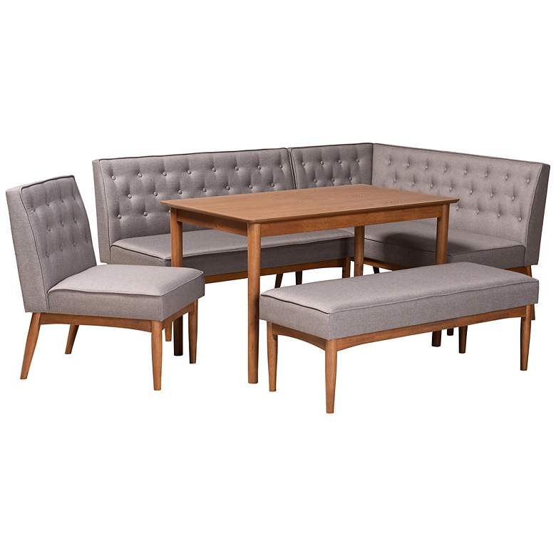 Image 2 Riordan Gray Fabric Tufted 5-Piece Dining Nook Set