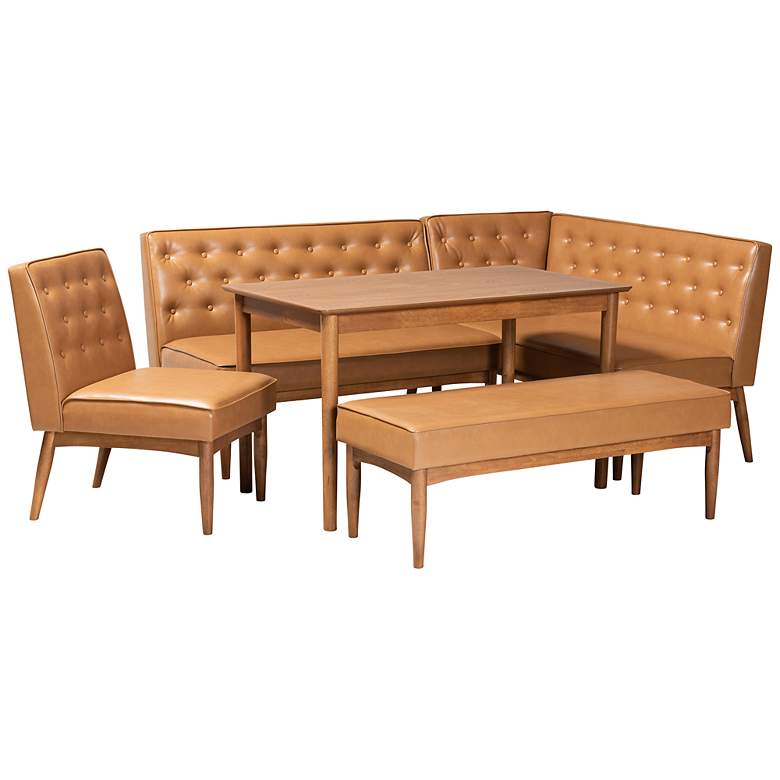 Image 2 Riordan Tan Faux Leather 5-Piece Dining Nook Set